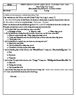 Đề khảo sát giữa học kì II Tiếng việt lớp 2 - Năm học 2015-2016